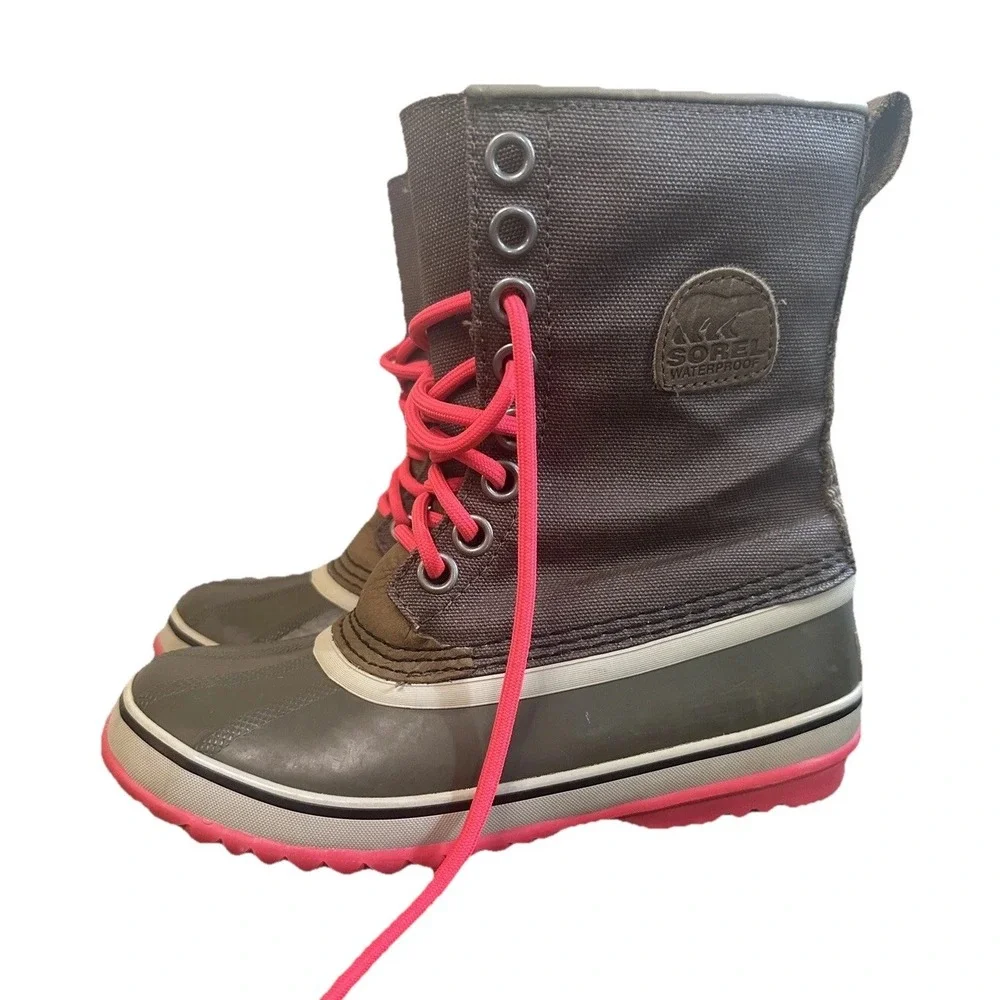 SOREL Rain‎ Boots Women's Size 5 Water Resistant Brown Green And Pink